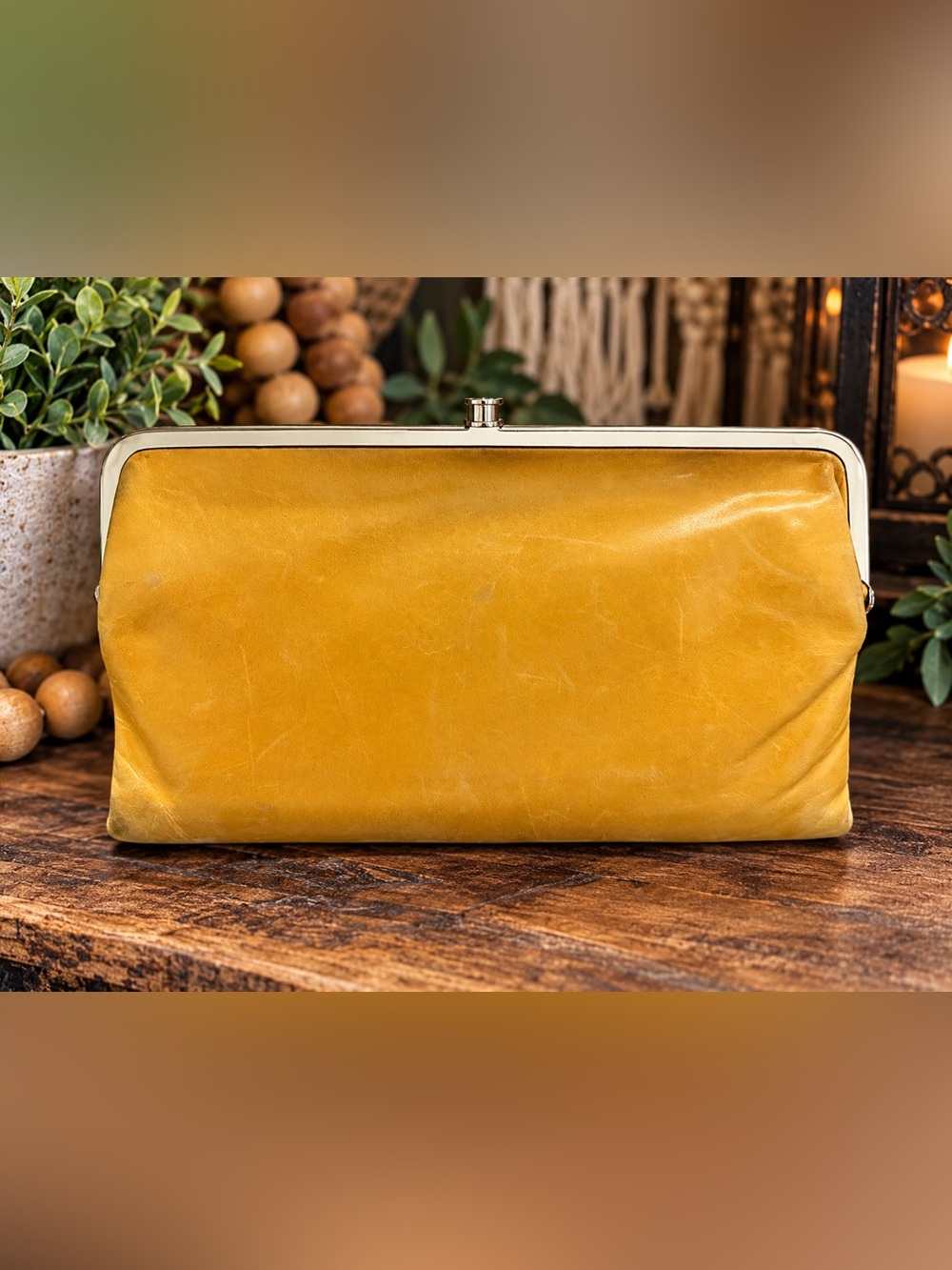 HOBO Lauren Vintage Hide Leather Clutch Wallet – Mustard/Honey 💛